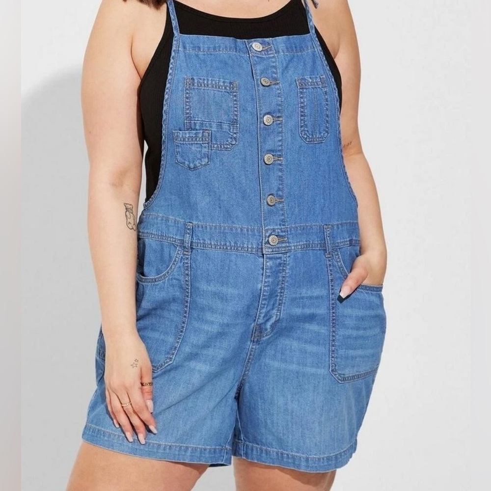 Torrid Lightweight Denim Jumper Shortall Overalls Women Sz.18 Tie Top Straps